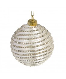 Подвеска, в форме шара с декором, 8 см, пенопласт, текстиль, цвет белый жемчуг с золотом