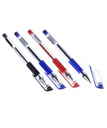 Ручка гелевая набор 4 штуки (2с,1ч,1к) прозр. корпус, резин. держатель, 0,5мм, в пакете 24шт/уп