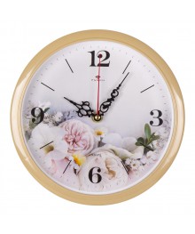 Часы настенные СН 2222 - 352 корпус бежевый "Цветы" круглые (22см) (10)астенные часы оптом с доставкой по Дальнему Востоку. Настенные часы оптом со склада в Новосибирске.