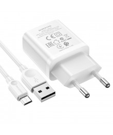 Блок пит USB сетевой  BOROFONE BA52A + кабель Micro USB Белый (1USB, 2100mA)USB Блоки питания, зарядки оптом с доставкой по России.