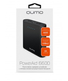 Внешний аккумулятор Qumo PowerAid 6600 (V2), 6600 мА-ч, 2 USB 1A+2A (2.1А сумм), вход до 1.5А, круг
