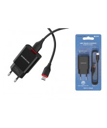 Блок пит USB сетевой  BOROFONE BA20A + кабель Micro USB Чёрн (1USB, 2100mA)USB Блоки питания, зарядки оптом с доставкой по России.