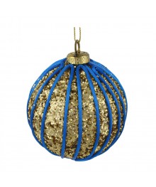 Подвеска, в форме шара с декором, 8 см, пенопласт, текстиль, синий с золотом