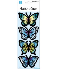 Наклейка   RKA 7701 (бабочки цветные, голограмма, мини),  10х25 см, ПВХ, влагостойкие, 3D. Наклейки декоративные, интерьерные, наклеёки на стекло и на мебель оптом со клада в Новосибриске.