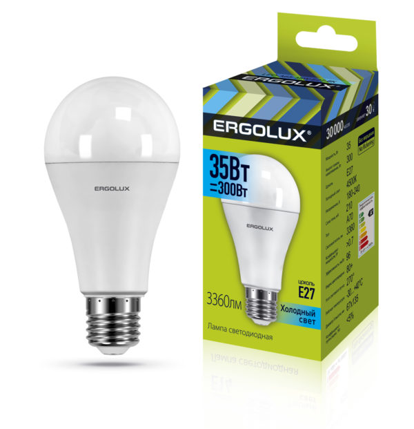 Эл. лампа светодиодная Ergolux LED-A70-35W-E27-4K (ЛОН 35Вт E27 4500K 180-240В.аналог  Вт) 10/уп