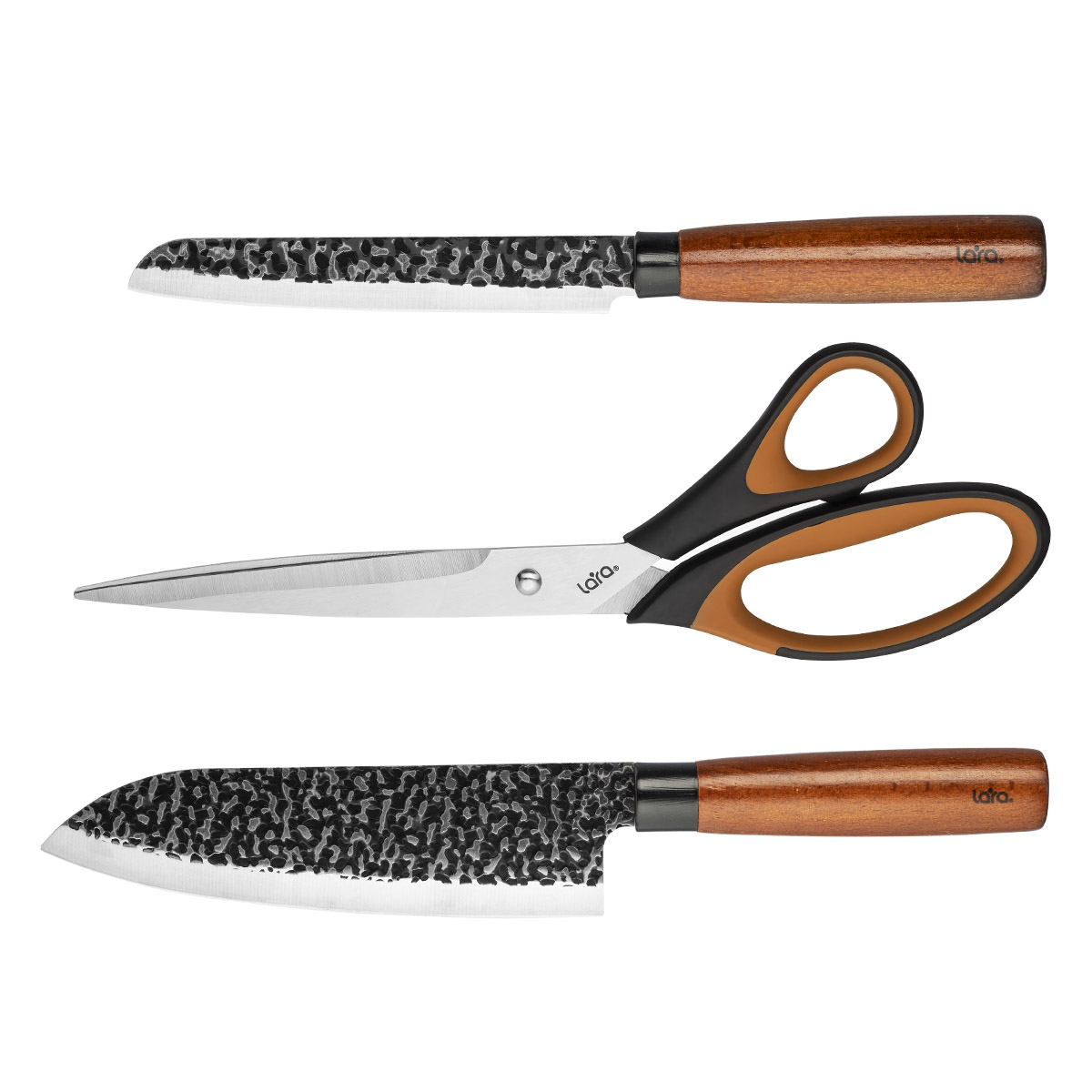 Набор ножей LARA LR05-12, 3 предмета, нож сантоку, нож универсальный , ножницы, 3CR14