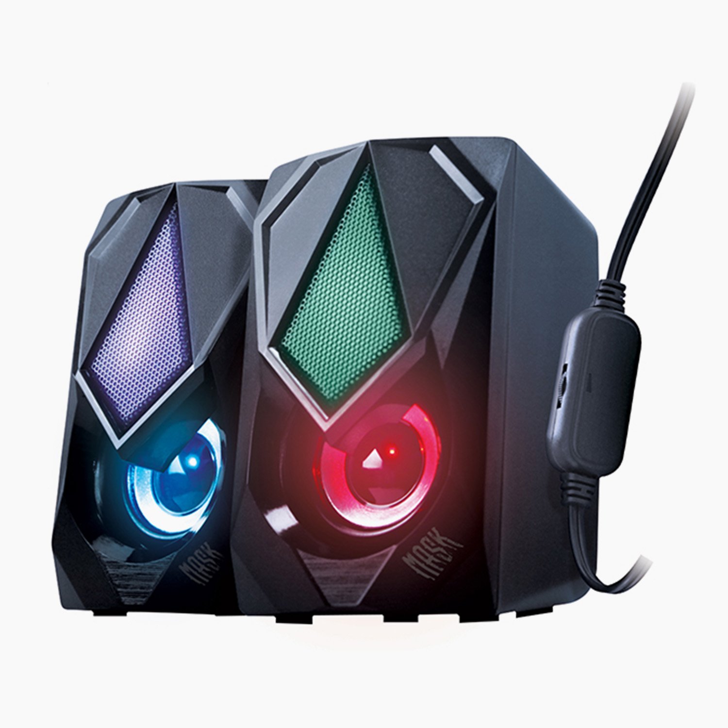 Колонки  Активные Qumo Mask AS004, 10 ВТ, 2,0, объемное звучание, RGB подсветка, USB+Jack 3,5мм