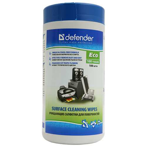 DEFENDER CLN30300 Салфетки чистящие влажные для поверхностей (100шт), ЭКО