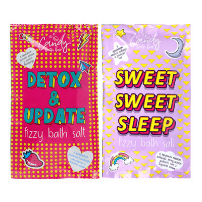 Соль для ванн двухцветная шипучая Candy bath bar "Detox & Update"/"Sweet Sweet Sleep", 100г