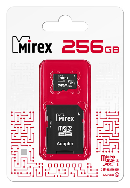 Пам.MicroSDXC,256Gb Mirex (UHS-I, U3, class 10) с адаптером SD