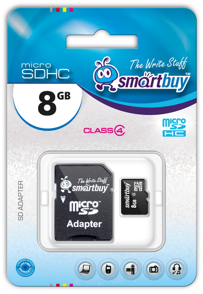 Пам.MicroSDHC, 8Gb Smart Buy (Class 4) + переходник SD