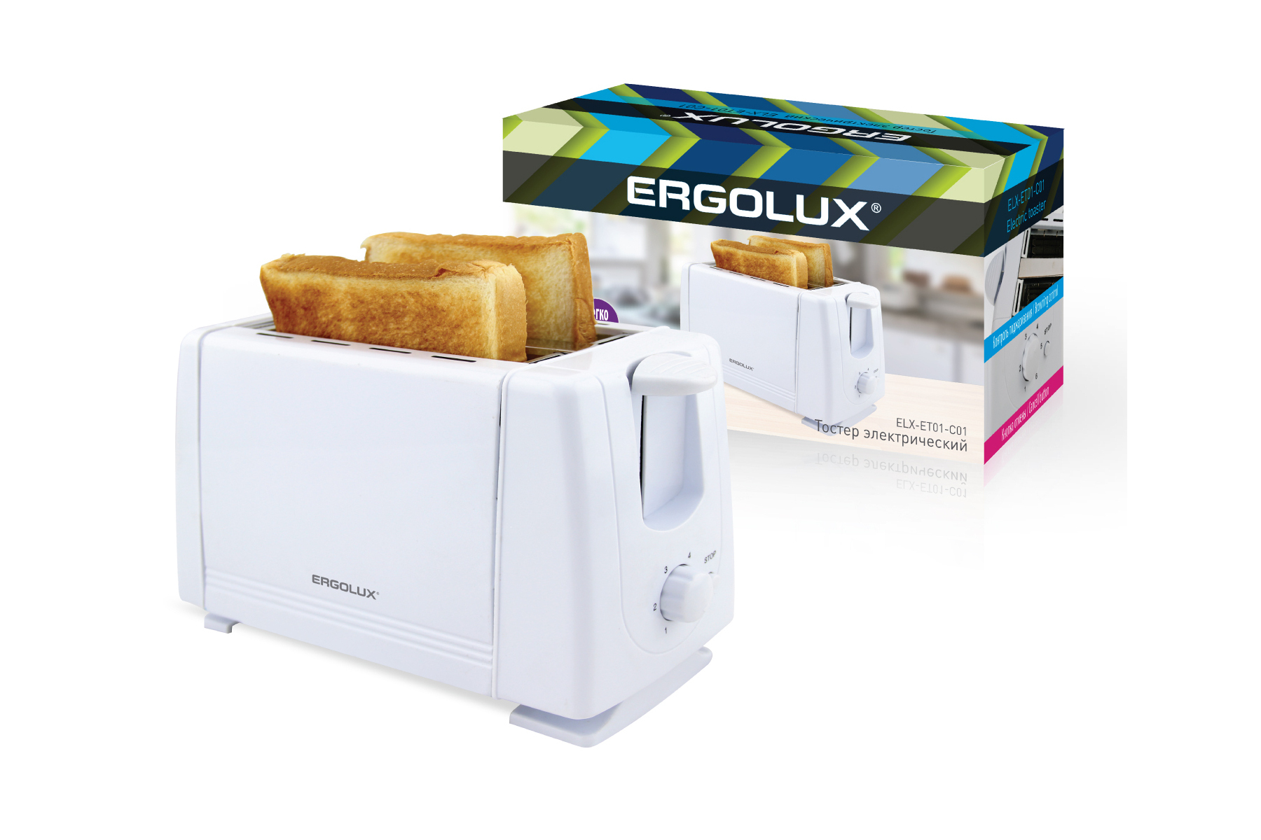 Тостер ERGOLUX ELX-ET01-C01 белый (220-240В, 700Вт)