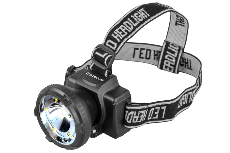 Фонарь  Ultra Flash  LED 5367 (налобн аккум 220В,черный,1,2 Ватт LED+5SMD, 2реж,пласт,бокс)