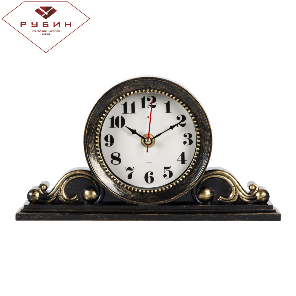 Часы настольные СН 2514 - 001 26х14 см, корпус черный с золотом "Классика"  (10)