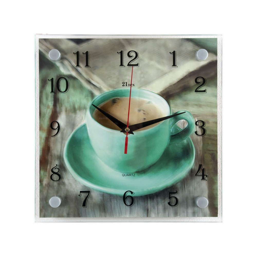 Часы настенные СН 2525 - 1009 Бирюзовая чашечка кофе квадратные (25х25) (5)
