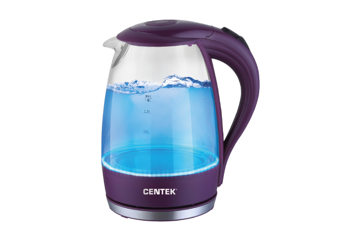 Чайник Centek CT-0042 Violet стекло, 1.8л, 2200Вт, внутренняя LED подсветка, кнопка
