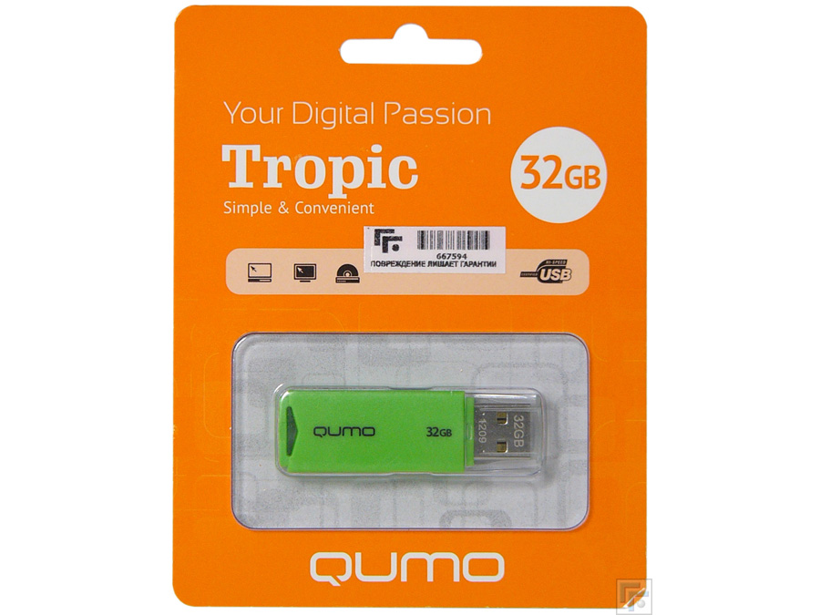 USB2.0 FlashDrives32 Gb Qumo Tropic Green зеленый