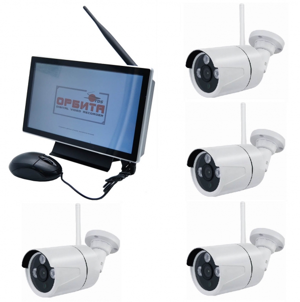IP комплект видеонаблюдения Беспроводной с монитором Орбита VP-941(10.2", 4 камеры *1M-720P)