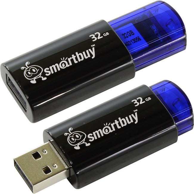 USB2.0 FlashDrives32 Gb Smart Buy  Click Black-Blue (SB32GBCL-B)