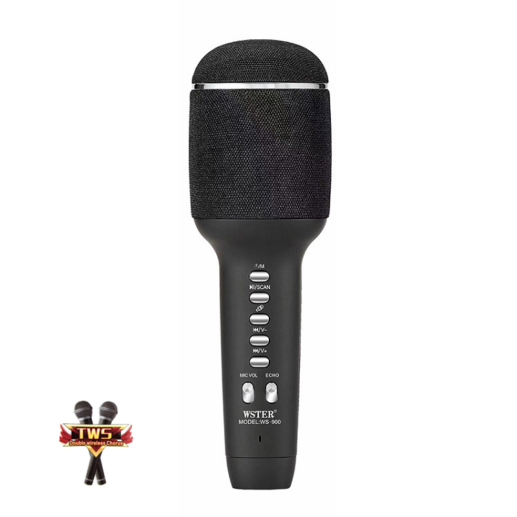 Микрофон WSTER WS-900 Чёрный, для караоке беспроводной (Bluetooth, динамики, USB/microSD)