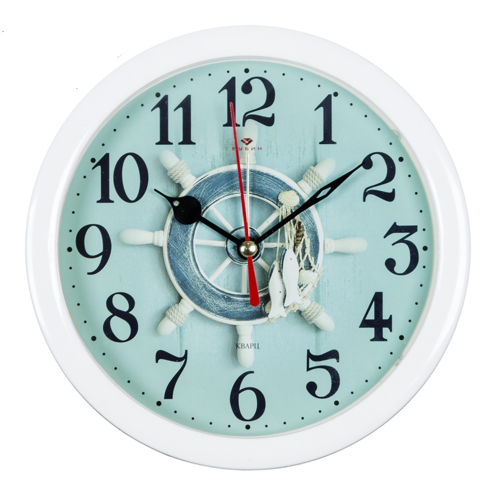 Часы будильник  B4-015 (диам 15 см) белый Штурвал