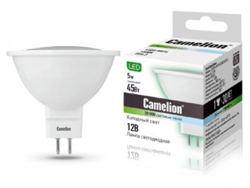 Эл. лампа светодиодная Camelion LED-MR16-5W-/845/GU5.3(3Вт, 12В аналог 50Вт) уп.1/10/100