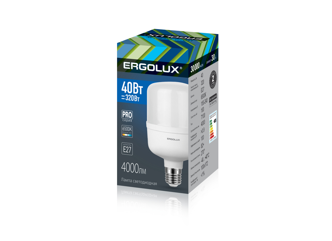 Эл. лампа светодиодная Ergolux LED-HW-40W-E27-6K серия PRO(40Вт 6500K 150-260В, аналог  Вт)