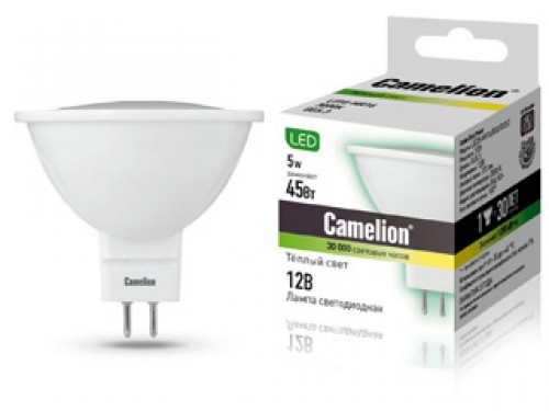 Эл. лампа светодиодная Camelion LED-MR16-5W-/830/GU5.3(3Вт, 12В аналог 50Вт) уп.1/10/100