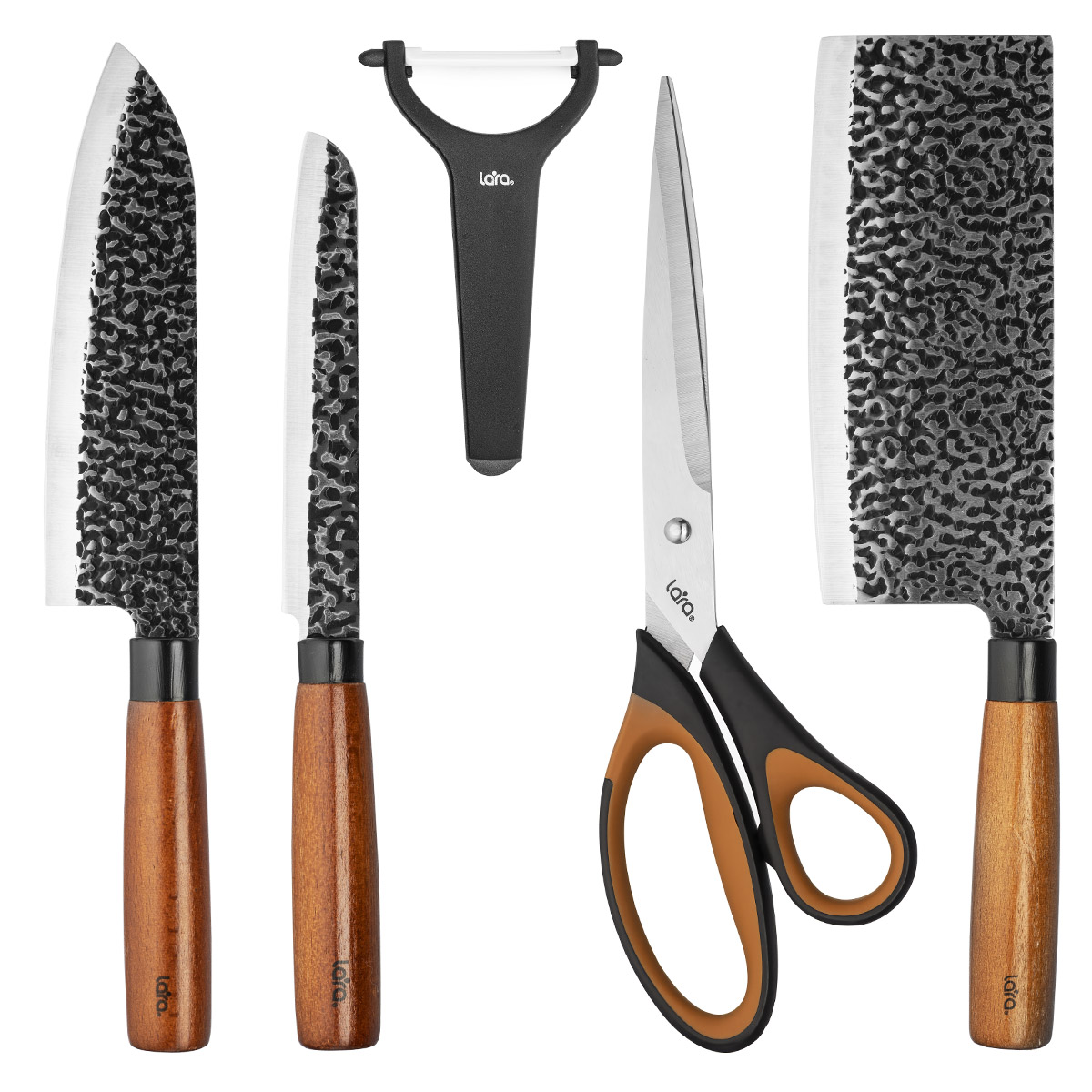 Набор ножей LARA LR05-11, 5 предметов, топорик, нож сантоку, нож универс. овощечистка, н