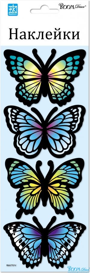 Наклейка   RKA 7701 (бабочки цветные, голограмма, мини),  10х25 см, ПВХ, влагостойкие, 3D
