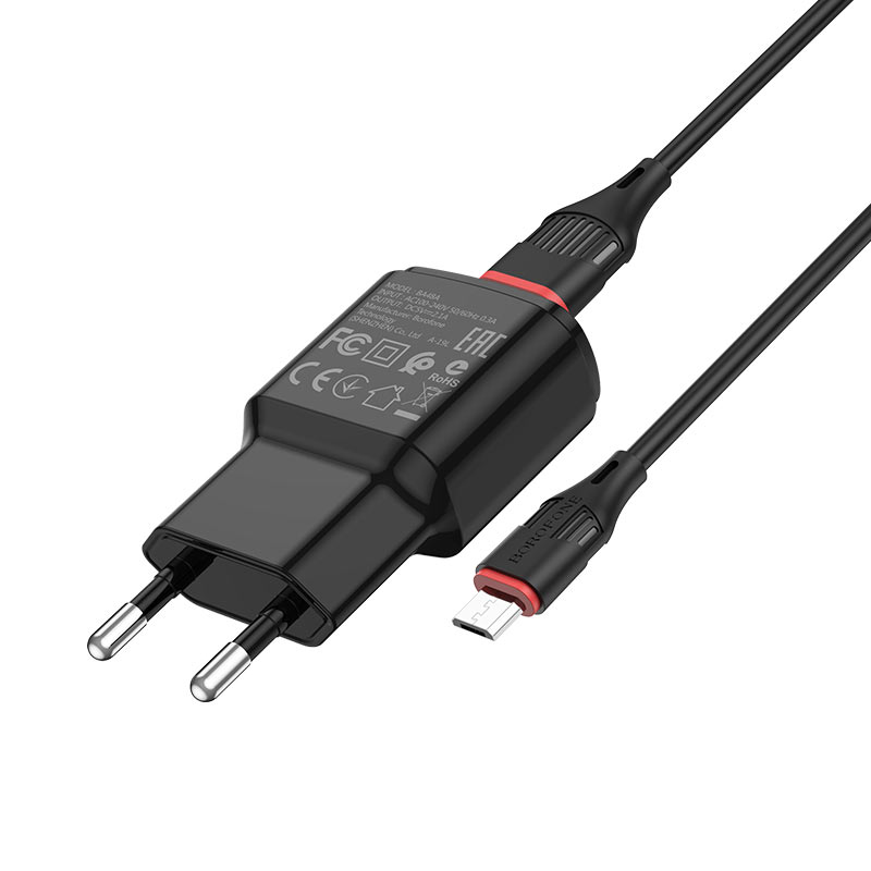 Блок пит USB сетевой  BOROFONE BA48A + кабель Micro USB Чёрный(1*USB, 2100mA)