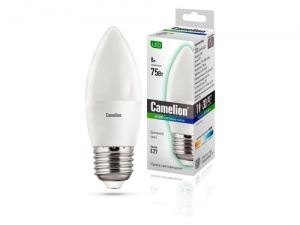 Эл. лампа светодиодная Camelion LED-C35- 8W-/865/E27 (Свеча 8Вт 220В, аналог 75Вт) уп.1/10/100