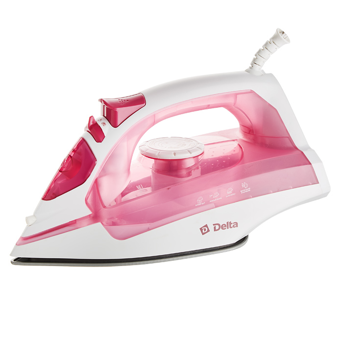 Утюг DELTA DL-755 розовый с белым, 2200 Вт, керамика, паровой удар, самоочистка  (10)