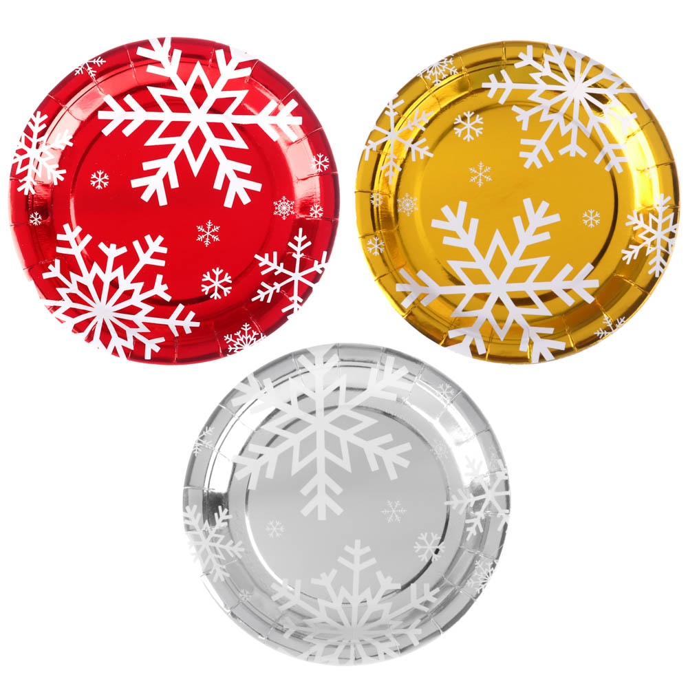 Набор тарелок "Снежинка", бумага, фольгирование, 6 шт, 18 см, 3 цвета