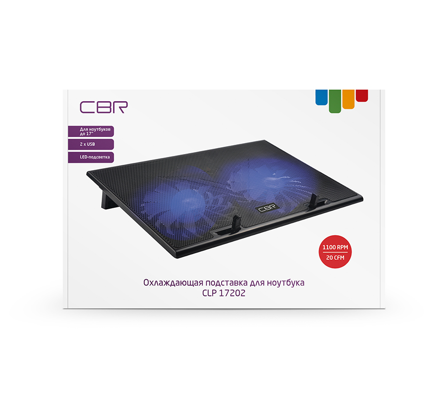 Подставка для ноутбука CBR CLP 17202, до 17", 390x270x25 мм, с охлажд, 2xUSB, вентиляторы 2х150