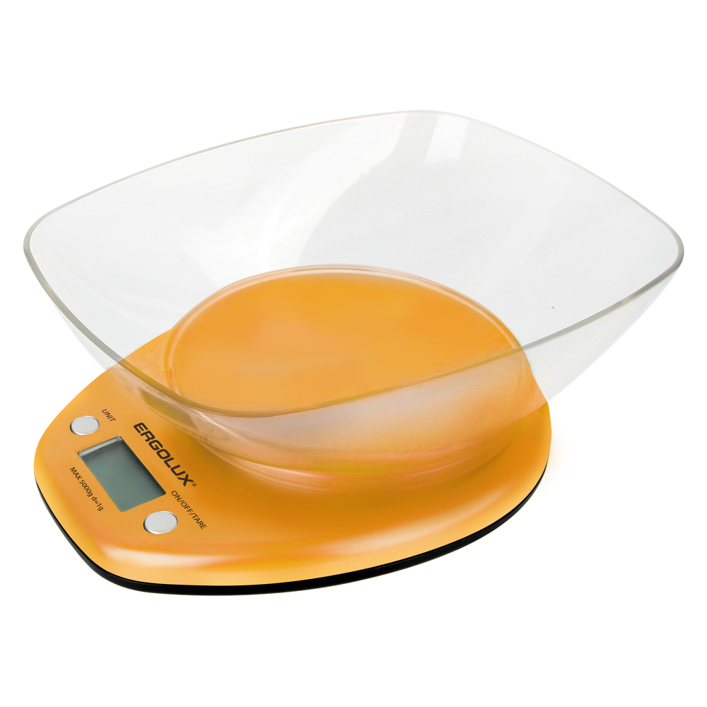 Весы кухонные ERGOLUX ELX-SK04-C11 оранжевые (электронные, 5кг, со съемной чашей)