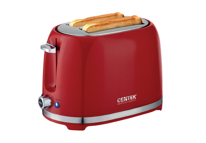 Тостер Centek СТ-1432 RED (850Вт, 7 ур. прожарки, 2 тоста, поддон, стоп, подогрев, разморозка)
