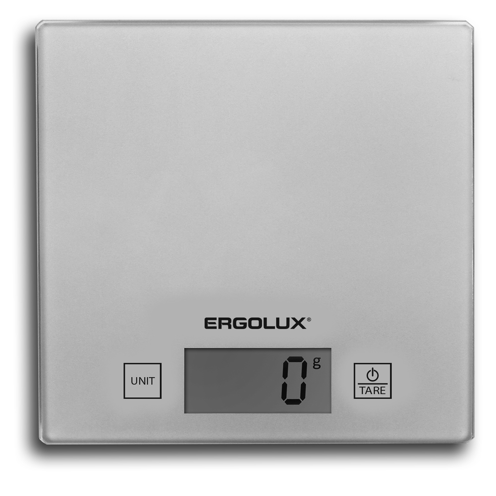 Весы кухонные ERGOLUX ELX-SK01-C03 серые (электронные, 5кг, 150х150мм)