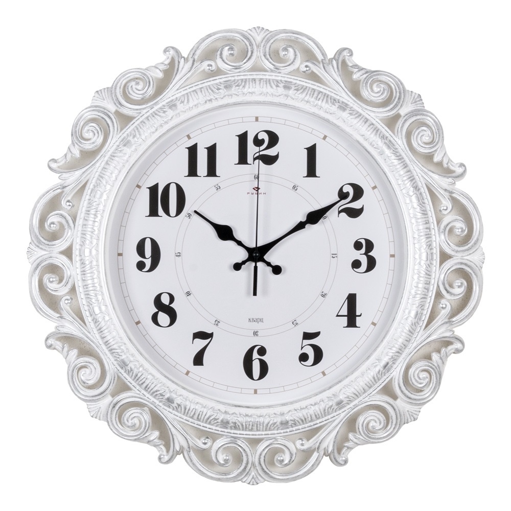Часы настенные СН 4126 - 004 круг ажурный d=40,5см, корпус белый с серебром "Классика" (5)
