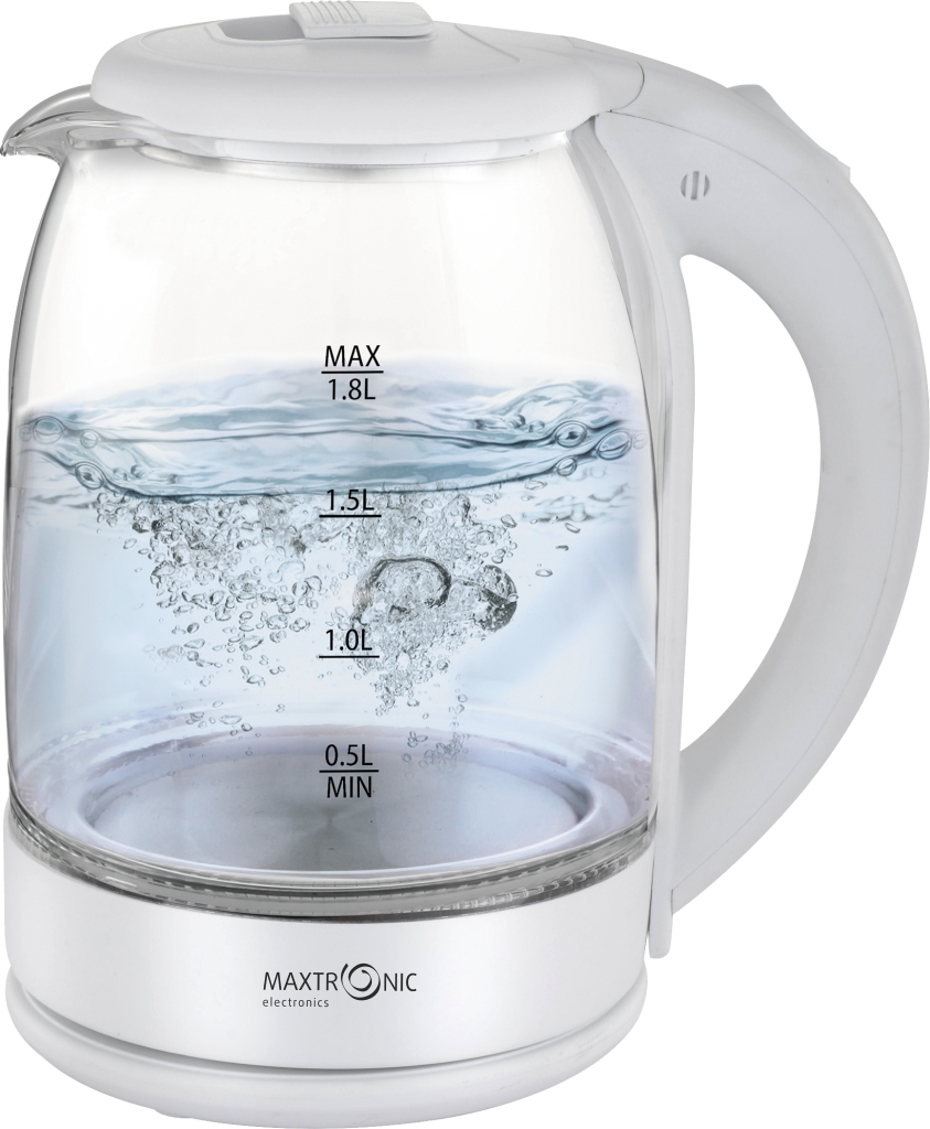 Чайник MAXTRONIC MAX-907 стекл, белый (1,8 кВт, 1,8 л) (12/уп)