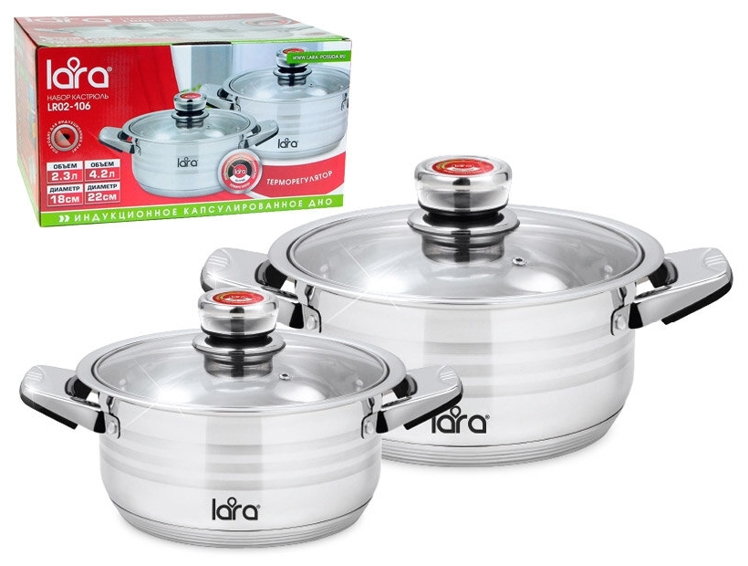 LARA LR02-106 ADAGIO набор посуды, 2 пр., (кастр. 2.3л + 4.2л ) терморегулятор, индукционное дно