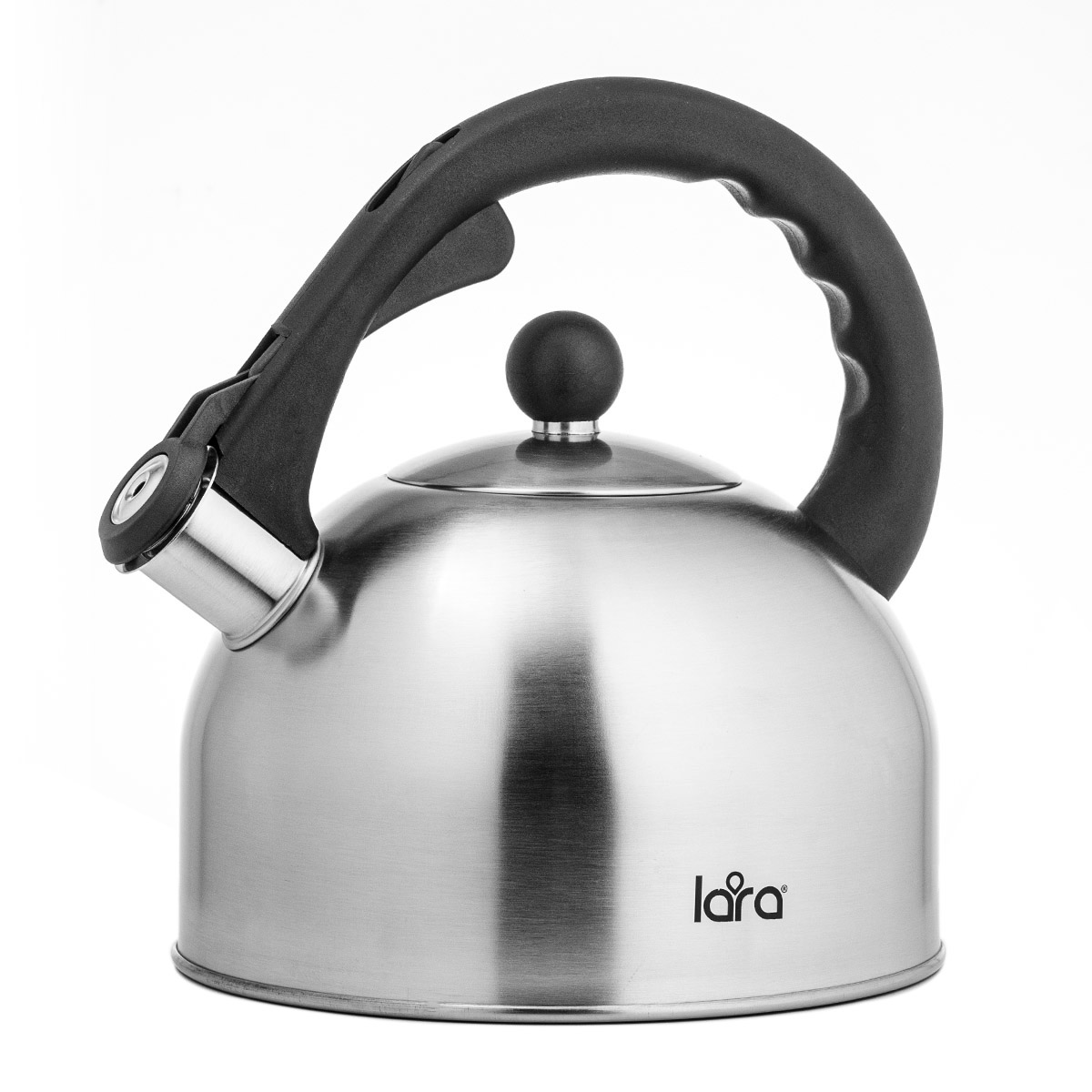 Чайник со свистком LARA LR00-05 сталь матовый (2.5л, индукционное дно 0.3мм, автоподъем ручки)
