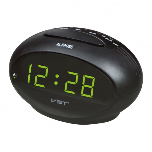 часы настольные VST-711-2 черный корпус (зелёные цифры) (без блока, питание от USB)