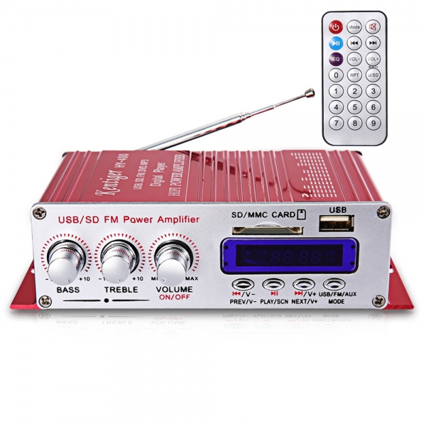 Усилитель звука Kentiger HY400 (2х20Вт, USB, SD, FM, пит 12V, ду)