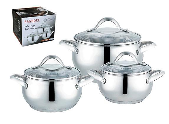 Fanhoff набор посуды (6) кастрюля 3,5л+2,5л+2л  ступенчатое теплораспределительное дно 192-47164