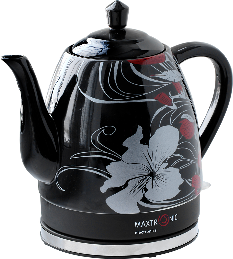 Чайник MAXTRONIC MAX-YD-184 керам Цветы на чёрн (1,5 кВт, 1,6 л) (8/уп)