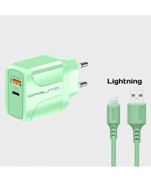 Блок пит USB сетевой  Орбита OT-APU60 + кабель iOS Lightning Зелёный (DP, 2400mA, 1м)USB Блоки питания, зарядки оптом с доставкой по России.