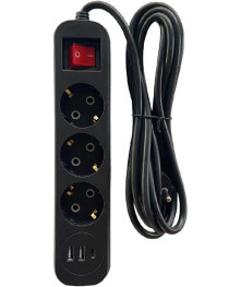 Сет/фильтр LIRA LRFI132B, 3 роз.,зазем.,выкл.,2 x USB,1 x typeC, длина 2 м.,16А, черн. /уп.60шт