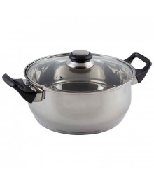 Mallony Кастрюля BAK-04  3,9л, из нерж стали с крышкой (стекло), ручки - бакелит доставкой - Новосибирск, Новокузнецк, Горно-Алтайск. Низкие цены, большой ассортимент посуды оптом