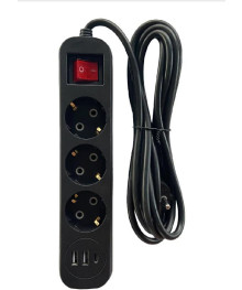 Сет/фильтр LIRA LRFI135B, 3 роз.,зазем.,выкл.,2 x USB,1 x typeC, длина 5 м.,16А, черн. /уп.50шт